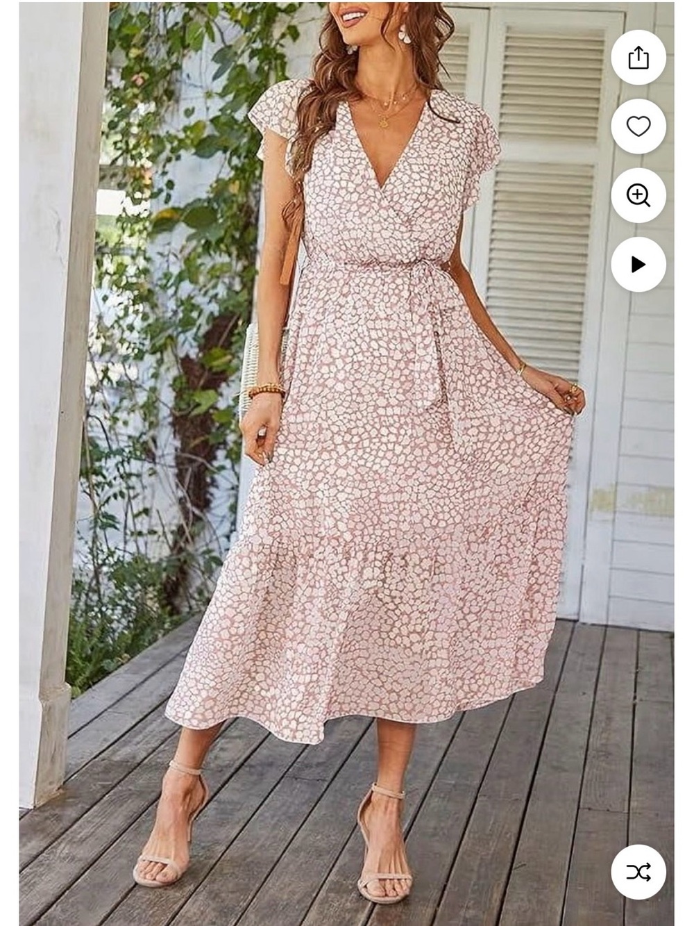 Floral Wrap Midi Dress in Light Pink